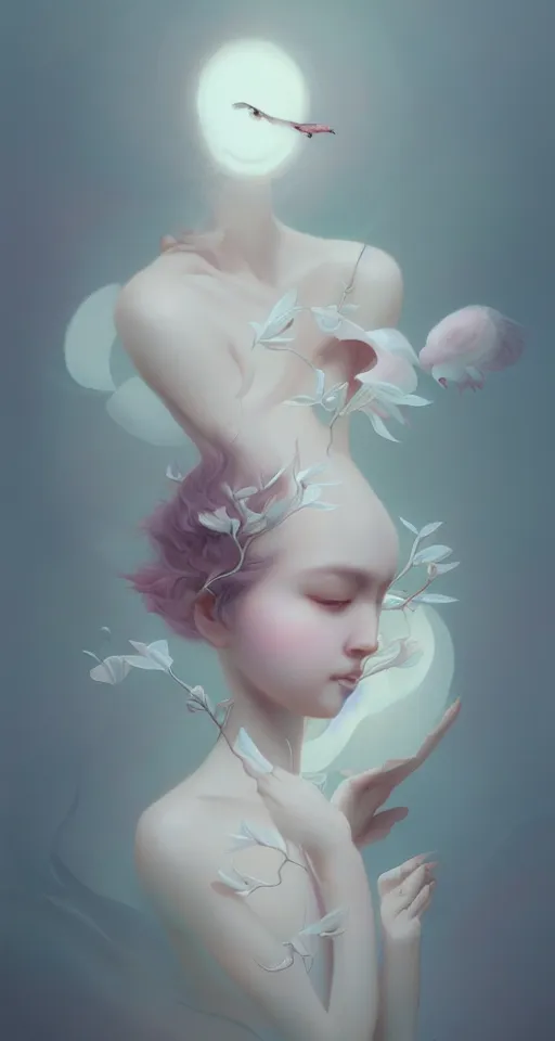 Prompt: breathtaking delicate detailed concept art painting single creature, by hsiao - ron cheng, bizarre compositions, exquisite detail, pastel colors, 8 k