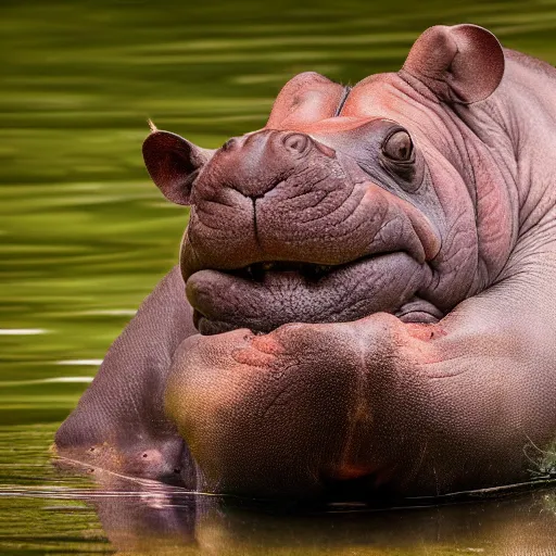 Image similar to hippopotamus cat hybrid, bold natural colors, national geographic photography, masterpiece, full shot