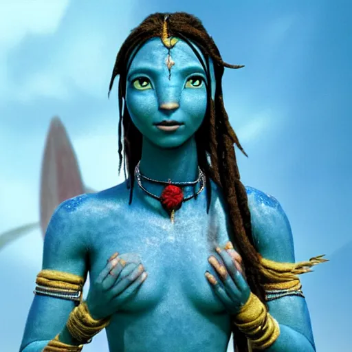 Image similar to a blue - skinned female navi from avatar wrapped in barbed wire, high resolution film still, hdr color, movie by james cameron