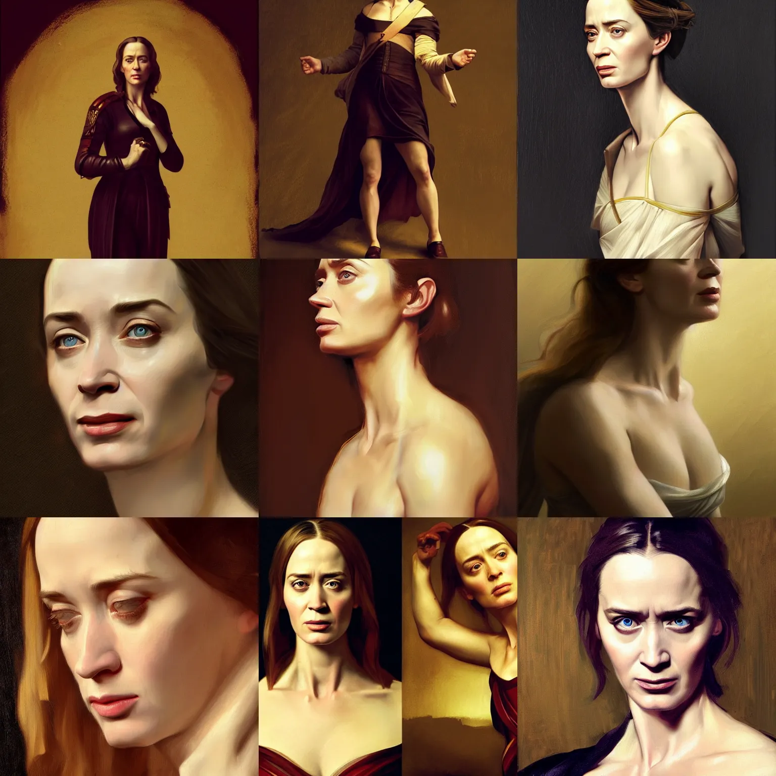 Prompt: Emily blunt renaissance painting, expressive pose, ephemeral, artstation, concept art, smooth, by Caravaggio