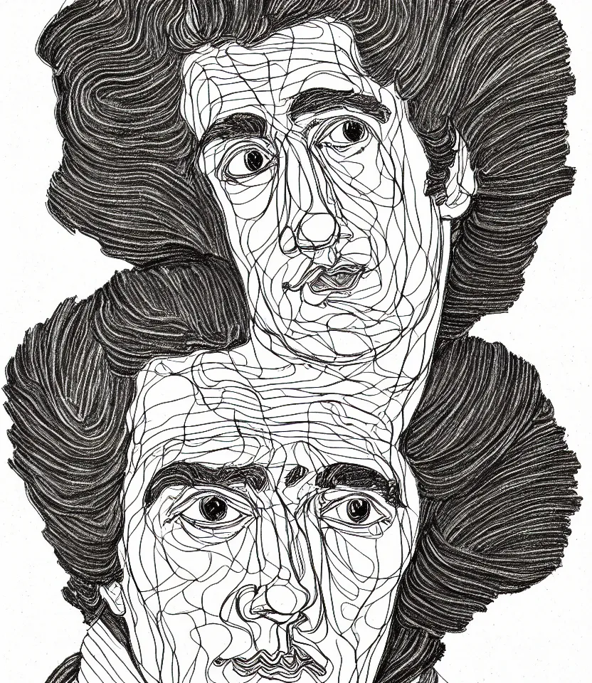 Prompt: detailed line art portrait of goethe, inspired by egon schiele. caricatural, minimalist, bold contour lines, musicality, soft twirls curls and curves, confident personality, raw emotion