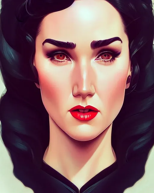 Image similar to a pin up and beautiful fashion charming dreamlke jennifer connelly, symmetrical face, symmetrical eyes, character art, art by artgerm lau and wlop and and ilya kuvshinov and john singer sargent, joshua middleton comic art