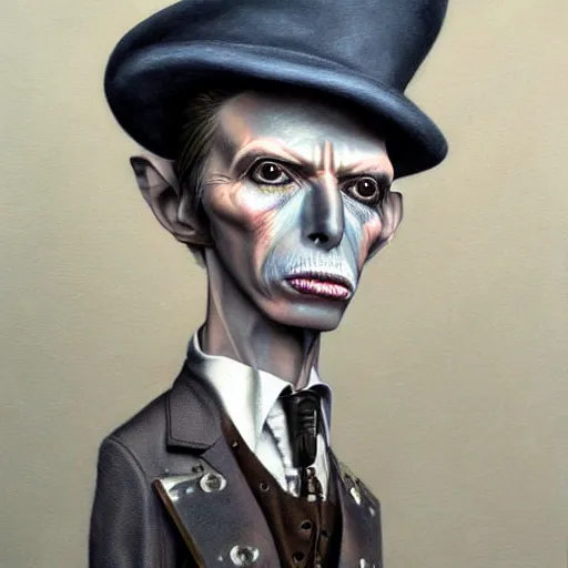 Image similar to a hyperrealistic painting of a steampunk david bowie, by john kenn mortensen, highly detailed,
