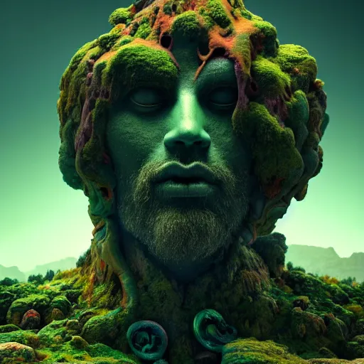 Prompt: ancient giant god being made of opal in desolate and lush landscape, moody, :: by James Jean, Jeff Koons, Dan McPharlin Daniel Merrian :: ornate, dynamic, particulate, rich colors, intricate, elegant, highly detailed, centered, artstation, smooth, sharp focus, octane render, 3d