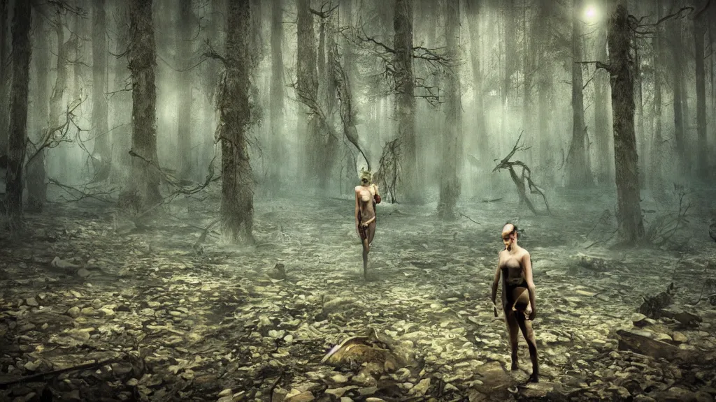 Prompt: post - apocalyptic swam in a forest