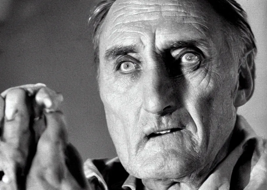 Image similar to Film still of Dennis Hopper in Twin Peaks (1990), evil in the Black Lodge from Twin Peaks, eerie lynchian photography