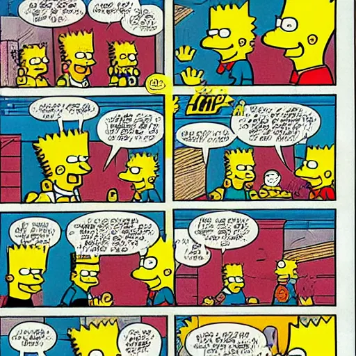 Image similar to a comic book page of the adventures of Bart Simpson by frank miller