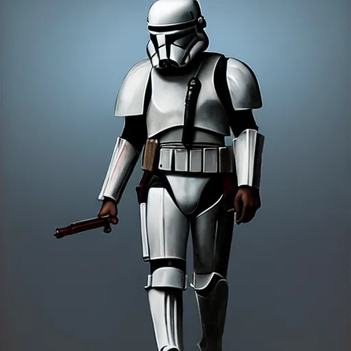 Image similar to an imperial stormtrooper walking, full body photography, concept art by Doug Chiang cinematic, realistic painting, high definition, concept art, the Mandalorian concept art style