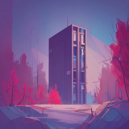 Prompt: an illustration of a post - modern building in the woods, trending on artstation, central composition, shape focus, high detailed, by anton fadeev