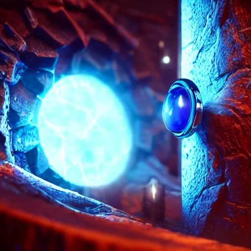 Image similar to a fantasy ring, blue glow, realistic reflections, intricate details, cinematic lighting, depth of field, octane render