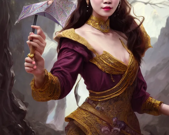 Image similar to photography of hong kong actress barbara yung, 翁 美 玲, dressed as dongfang bubai, deep focus, d & d, fantasy, intricate, elegant, highly detailed, digital painting, artstation, concept art, matte, sharp focus, illustration, hearthstone, art by artgerm and greg rutkowski and alphonse mucha