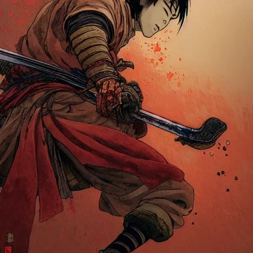 Image similar to prompt : sekiro soft light painted by james jean and katsuhiro otomo and erik jones, inspired by akira anime, smooth face feature, intricate oil painting, high detail illustration, sharp high detail, manga and anime 1 9 9 9