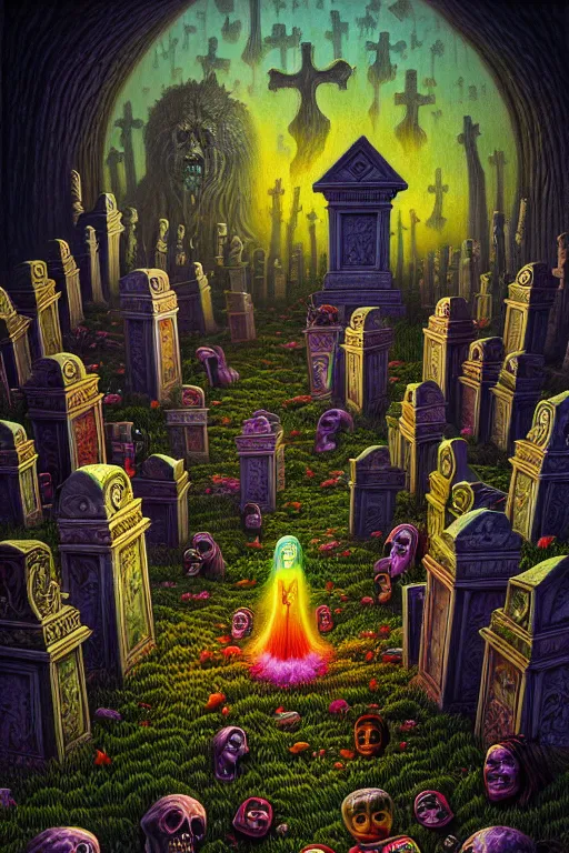 Image similar to a photorealistic painting of an isometric nightmare cemetery horror by johfra bosschart, lisa frank, dark fantasy art, high detail, trending on artstation