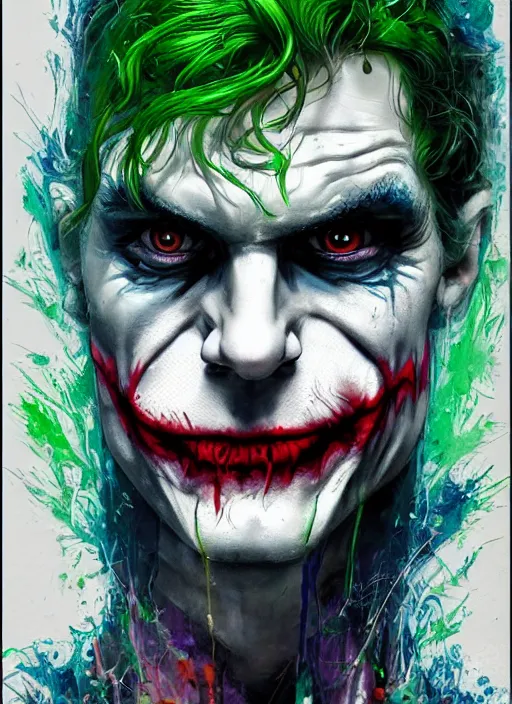 Image similar to a Demon Slayer portrait of The Joker, tall, pale-skinned, slender with lime green eyes and long eyelashes by Stanley Artgerm, Tom Bagshaw, Arthur Adams, Carne Griffiths, trending on Deviant Art, street art, face enhance, chillwave, maximalist, full of color, glittering