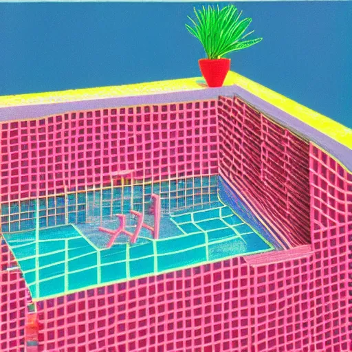 Image similar to vaporwave david hockney