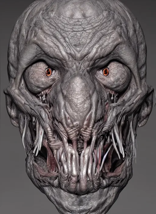 Prompt: monster anatomy face, dom qwek, john howe, anatomical, highly detailed sculpture, intricate detailed, ommatidia, 8 k, cinematic atmosphere, post - processing