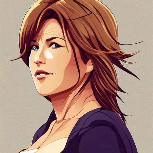 Image similar to lucy lawless, clean cel shaded vector art. shutterstock. behance hd by lois van baarle, artgerm, helen huang, by makoto shinkai and ilya kuvshinov, rossdraws, illustration.