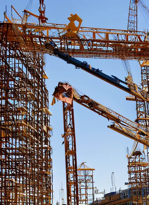 Prompt: construction crane in the shape of bryan cranston, natural light, bloom, detailed face, magazine, press, photo, steve mccurry, david lazar, canon, nikon, focus