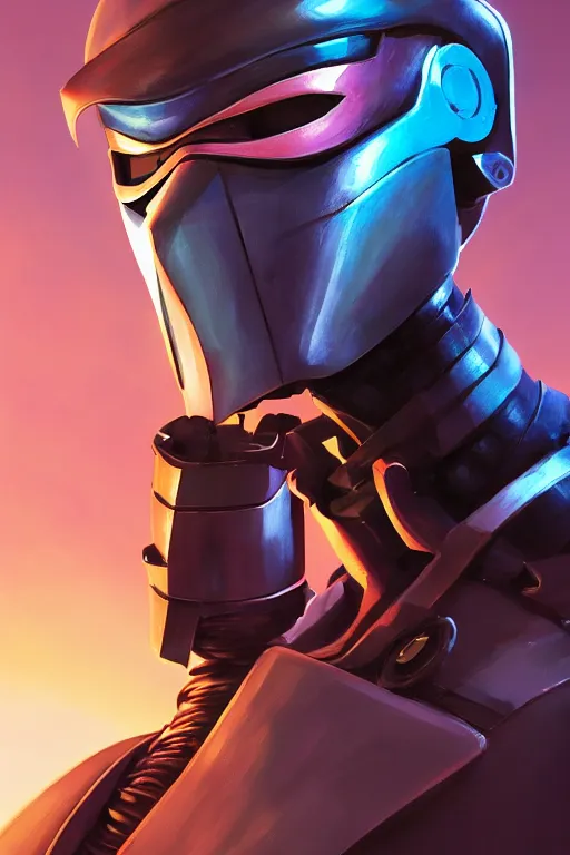 Image similar to epic mask helmet robot ninja portrait stylized as fornite style game design fanart by concept artist gervasio canda, behance hd by jesper ejsing, by rhads, makoto shinkai and lois van baarle, ilya kuvshinov, rossdraws global illumination radiating a glowing aura global illumination ray tracing hdr render in unreal engine 5