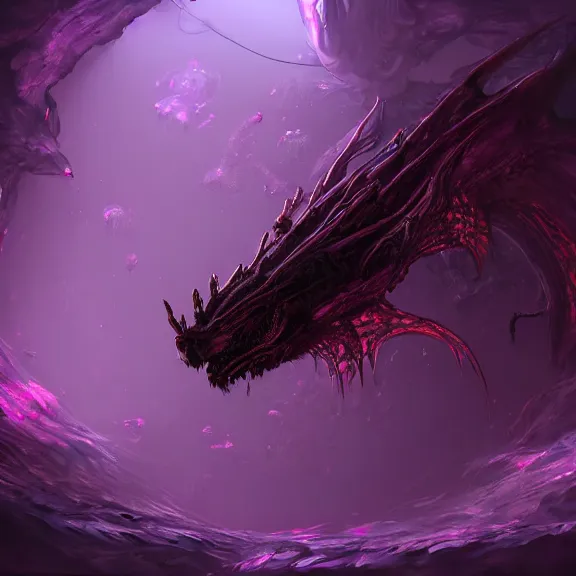 Image similar to inside a cavernous stomach, the walls purple and pulsing, acid pooling on the floor, digesting a small dragon, food pov, micro pov, digital art, pov furry art, anthro art, furry, warframe infested art, high quality, 8k 3D realistic, macro art, micro art, Furaffinity, Deviantart, Eka's Portal, G6