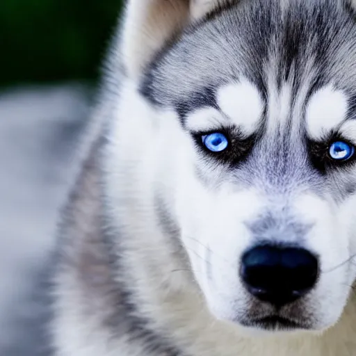 Prompt: a husky with black vest blue eyes