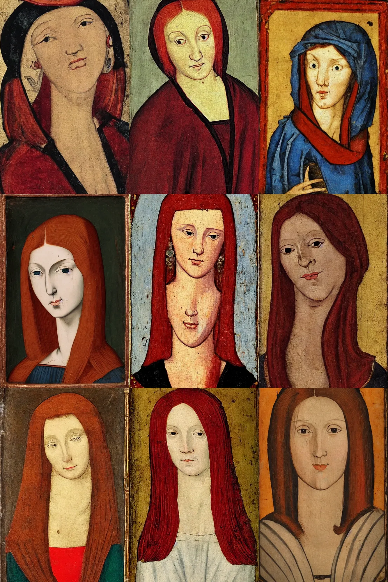 Prompt: Woman with red hair, medieval painting