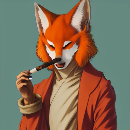 Prompt: masked godly kitsune smoking, wooden pipe, fuji mountain, anime style, symmetrical facial features, avatar for website, animal anatomy, hyper realistic, orange fur, rule of thirds, extreme detail, 4 k, detailed drawing, trending artstation, realistic lighting, by alphonse mucha, greg rutkowski, sharp focus, backlit