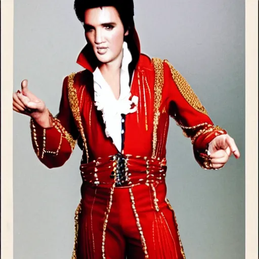 Prompt: color photo of elvis wearing tudor elizabethan clothes