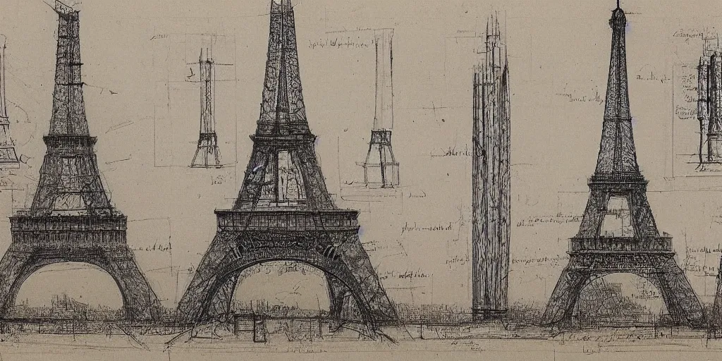 Prompt: architectural design studies of Eiffel Tower, drawn by Leonardo da vinci
