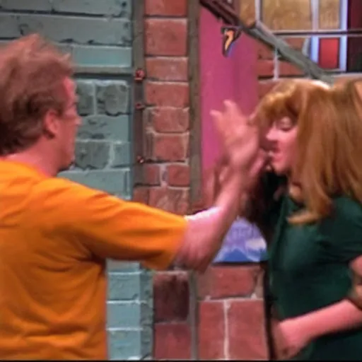 Image similar to scooby - doo attacking people on the jerry springer show