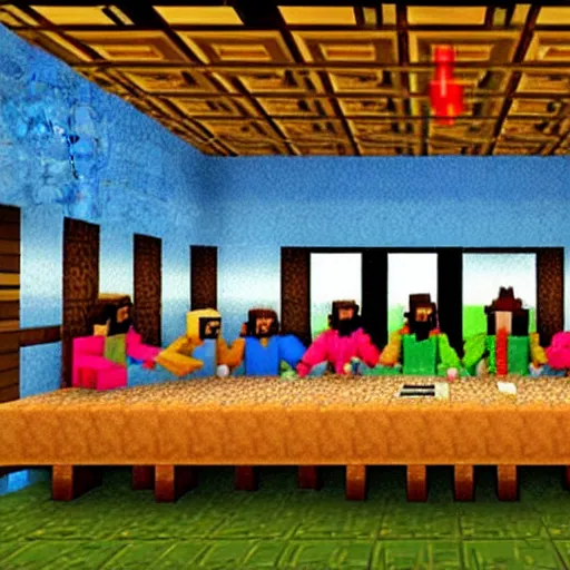 Image similar to the last supper, minecraft