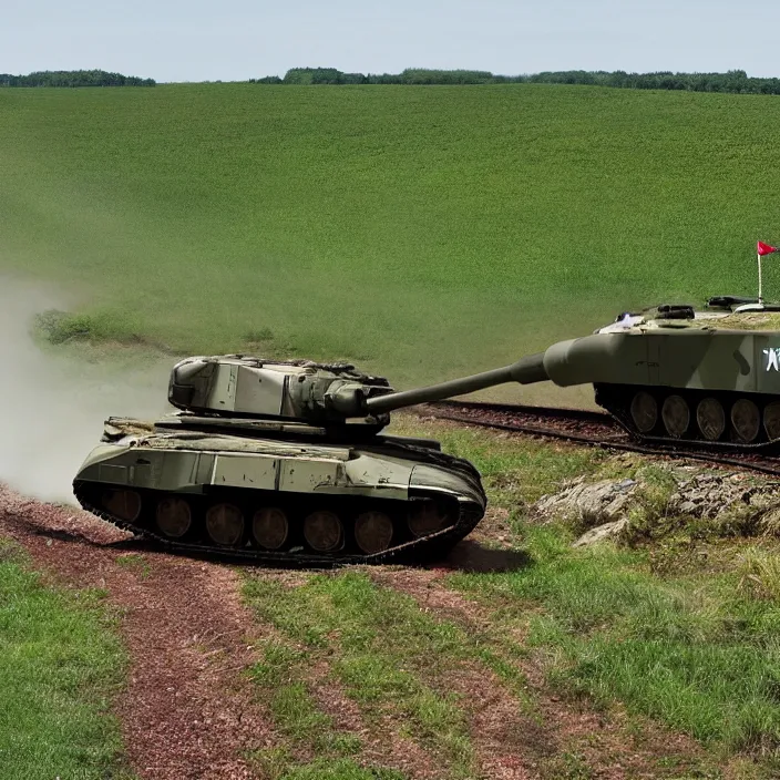 Image similar to t - 9 0 m going through the countryside while aiming at the side of the body photo realistic