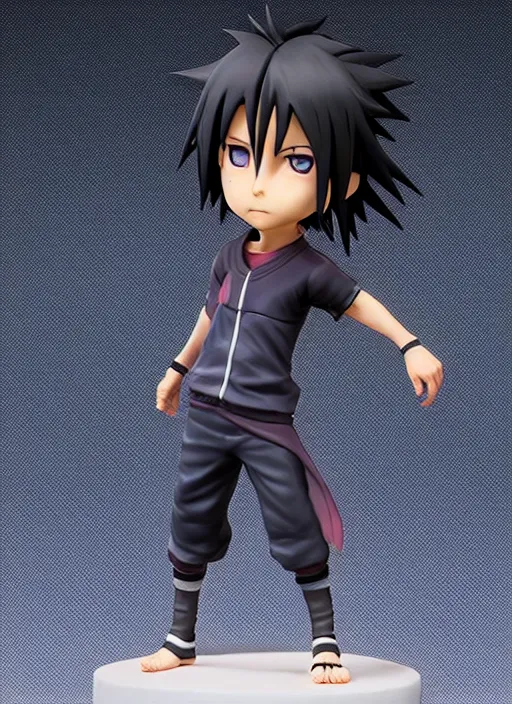 Image similar to chibi uchiha sasuke anime figurine, soccer, art by gerald brom, greg rutkowski and artgerm and james jean and zdzisław beksinski, unreal engine, studio lighting