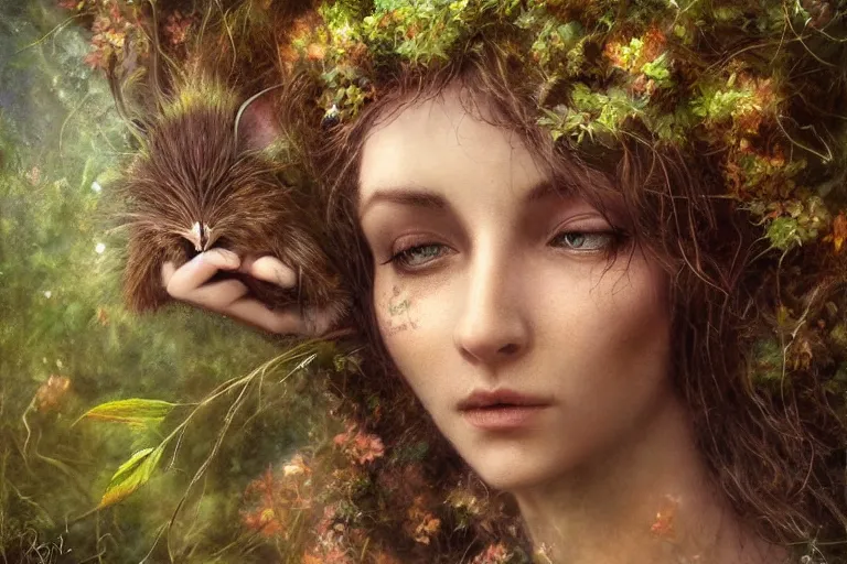 Image similar to dryad musician by brian froud, perfect face, accompanied by a cute feathered mouse, cinematic, stunning, highly detailed, digital painting, artstation, smooth, hard focus, illustration, art by jessica rossier and brian froud