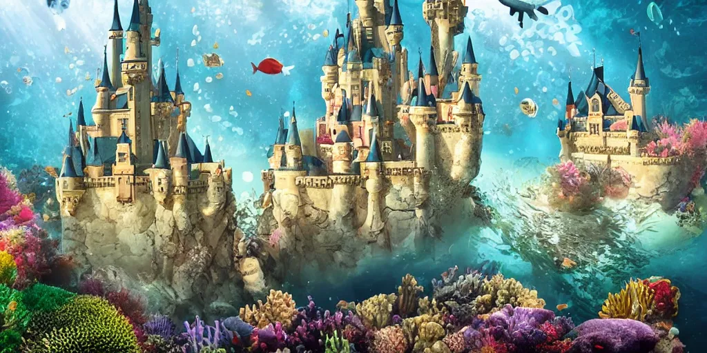 Prompt: underwater fairytale castle