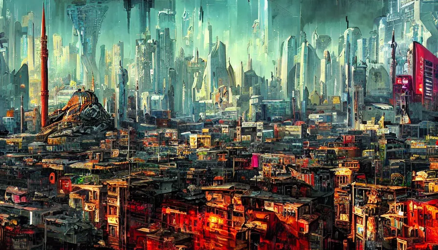 Prompt: cyberpunk painting of ancient istanbul city in the future