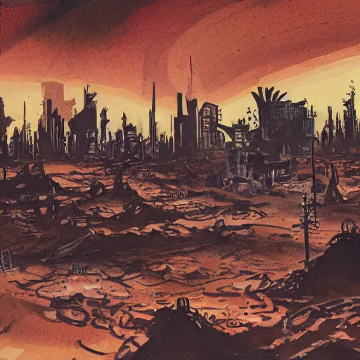 Image similar to dustpunk city on mars with an ethereal glow, gouache ink