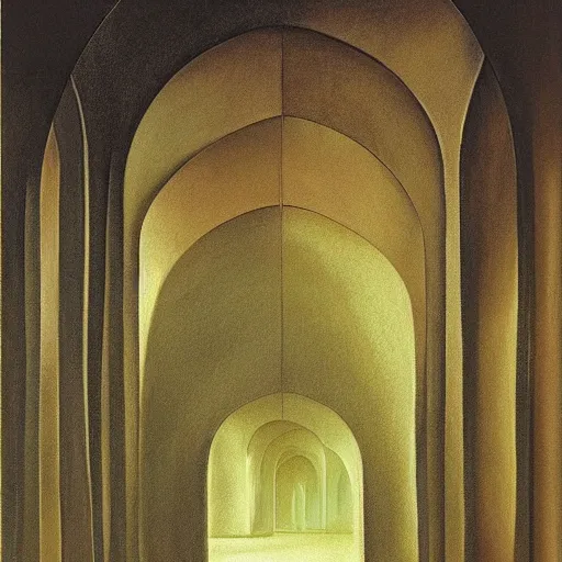 Prompt: cathedral, dungeon, sepulcher, oubliette. unsettling. semi - organic. tunnel, doorways. zdzisław beksinski