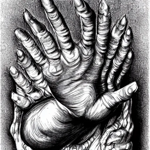 Prompt: the hand of god by kentaro miura