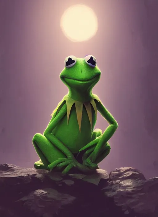 Prompt: a Photorealistic dramatic hyperrealistic render of a beautiful Kermit the Frog by WLOP,Artgerm,Greg Rutkowski,Alphonse Mucha, Beautiful dynamic dramatic dark moody lighting,shadows,cinematic atmosphere,Artstation,concept design art,Octane render,8K