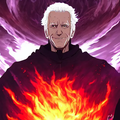 Prompt: portrait of dark biden as the master of the dark flames of destruction, anime fantasy illustration by tomoyuki yamasaki, kyoto studio, madhouse, ufotable, trending on artstation