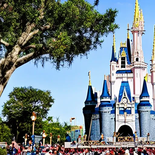 Image similar to cinderella castle at magic kingdom in the year 3035, travel blog photograph