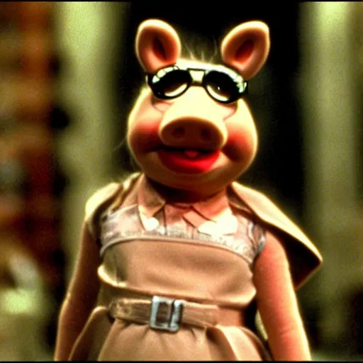 Image similar to movie still of miss piggy starring as trinity in the matrix 1 9 9 9 movie w - 7 6 8