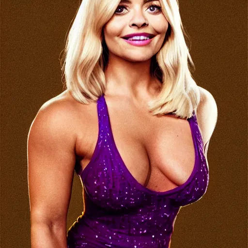 Image similar to holly Willoughby with the physique of a body builder, hyper realistic, ultra detailed, cinematic, dynamic lighting, photorealistic, refined, intricate, digital art, digital painting, masterpiece, 8k