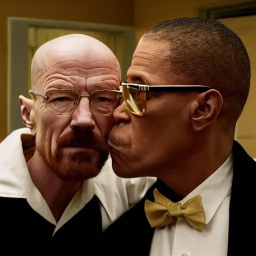 Image similar to Walter White and Gustavo Fring kissing