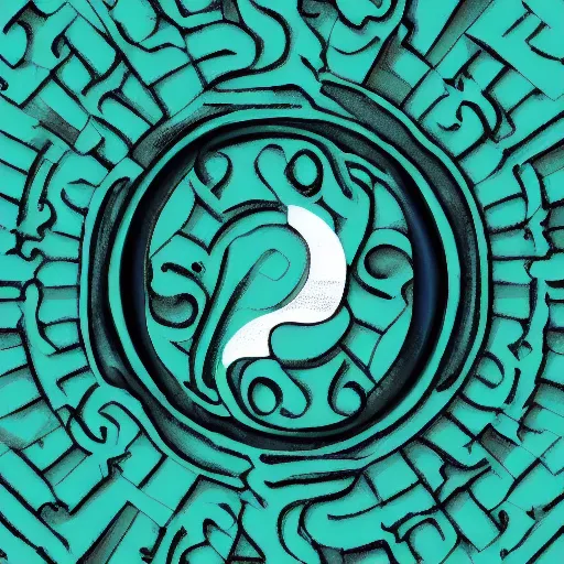 Image similar to Text Yin-Yang written around a green and blue yin-yang logo