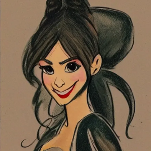 Image similar to milt kahl sketch of victoria justice with done up hair, tendrils and ponytail as princess padme from star wars episode 3