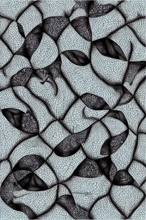 Image similar to “ menstruating tortoise, tessellation by mc escher, surrealist digital animation, ektachrome 1 0 0 ”