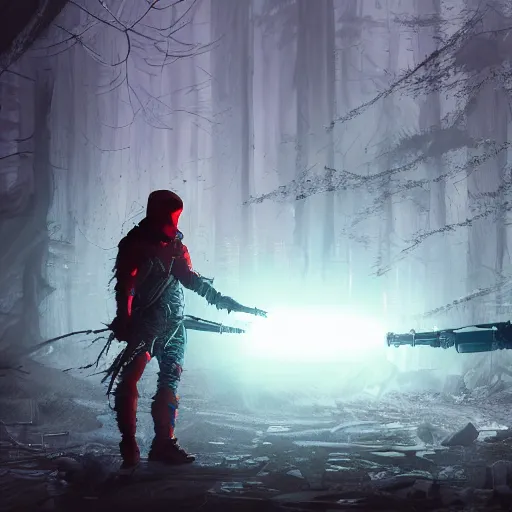 Prompt: tactical combat squad in red hoods fighting otherworldly monsters between the mystical foggy swamp. Style as if Dan Mumford and Tsutomu Nihei make game in Unreal Engine, photorealism, colorful, finalRender iridescent fantasy concept art 8k resolution concept art ink drawing volumetric lighting bioluminescence, plasma, neon, brimming with energy, electricity, power, Colorful Sci-Fi Steampunk Biological Living, cel-shaded, depth, particles, lots of reflective surfaces, subsurface scattering