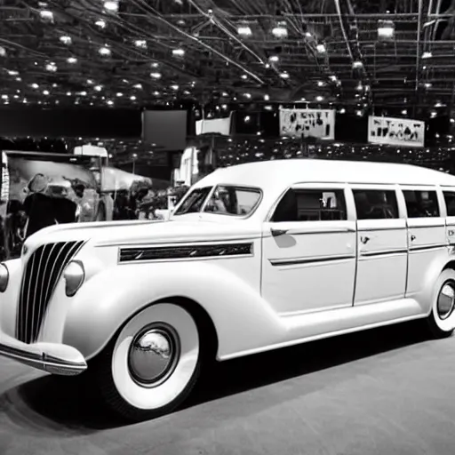 Image similar to photo of a 1 9 3 6 chrysler airstream at an auto show